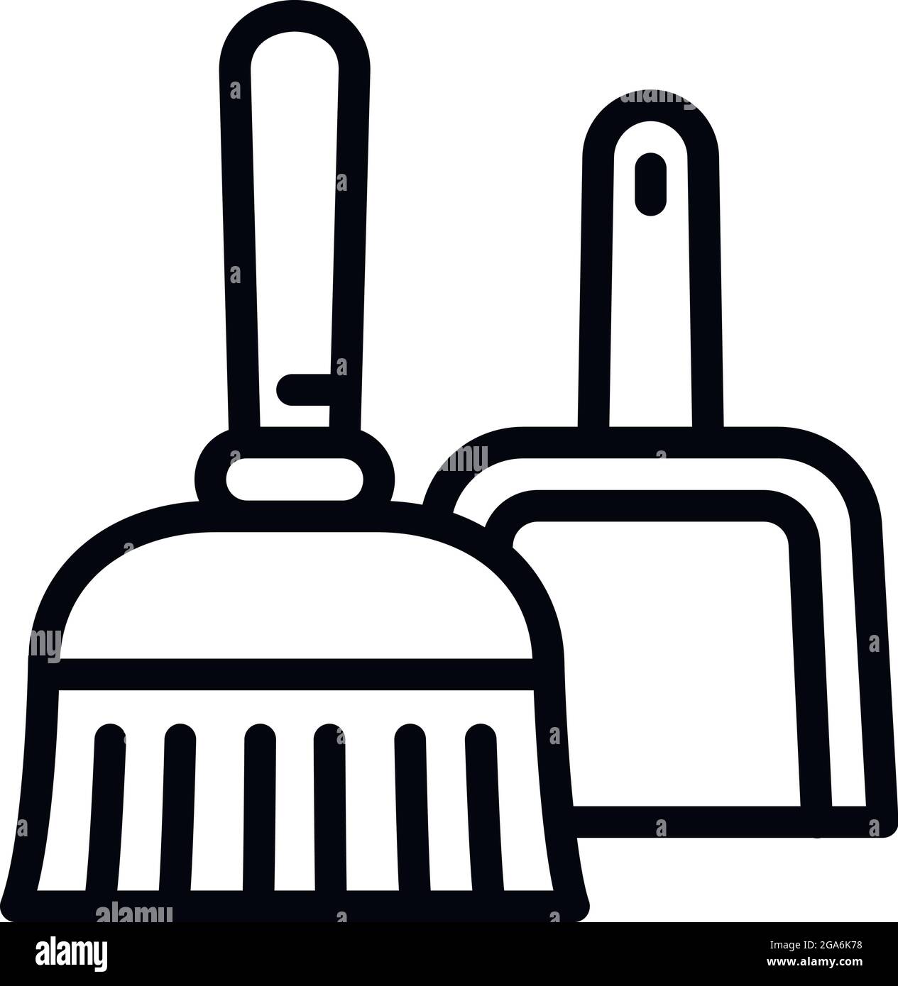 Broom and dust pan icon. Outline broom and dust pan vector icon for web design isolated on white background Stock Vector