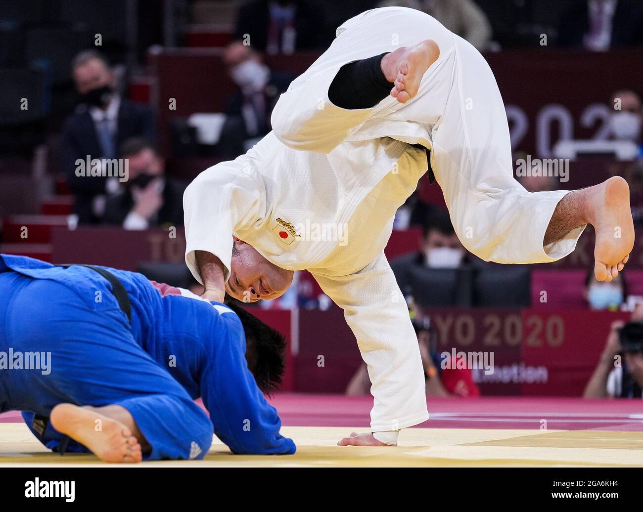 Tokyo, Japan. 29th July, 2021. Aaron Wolf (R) of Japan competes with Cho Guham of South Korea during their men's -100kg final match of judo at Tokyo 2020 Olympic Games in Tokyo, Japan, July 29, 2021. Credit: Liu Dawei/Xinhua/Alamy Live News Stock Photo