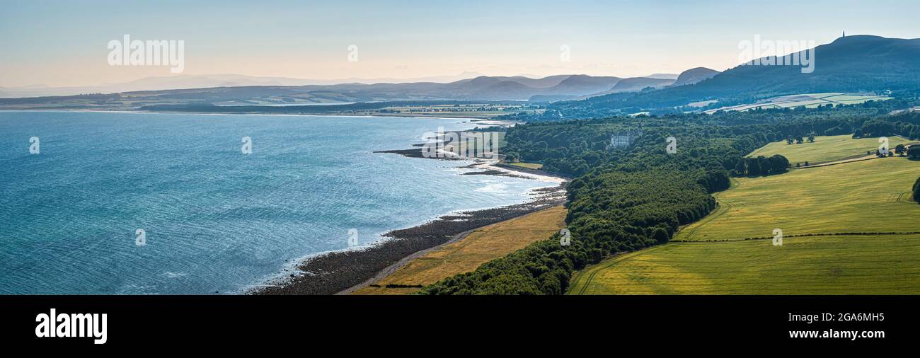 Panorama Scottish East Coast, Dunrobin Castle, Ben Bhraggie, Sutherland, Scotland. Stock Photo