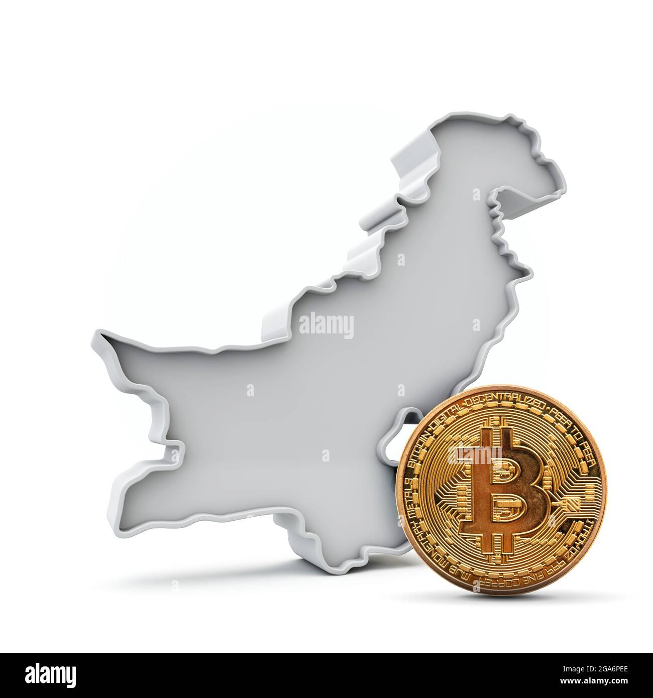 Pakistan bitcoin background. Cryptocurrency coin with map. 3D Rendering Stock Photo