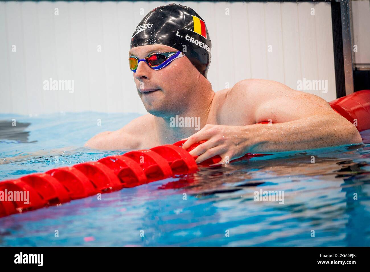 Belgian swimmer Louis Croenen pictured in action during the heats of the men's 100m butterfly swimming event on the seventh day of the 'Tokyo 2020 Oly Stock Photo