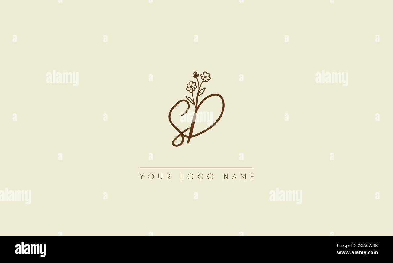 Initial letter SD Or DS Signature handwritten wedding botanical floral icon logo vector  design  illustration Stock Vector