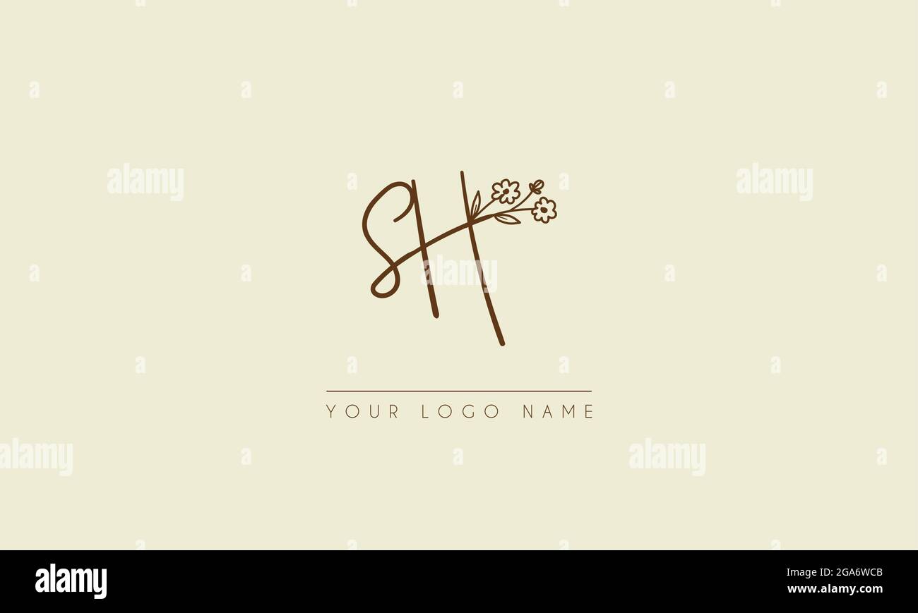 Initial letter SH Or HS Signature handwritten wedding botanical floral ...