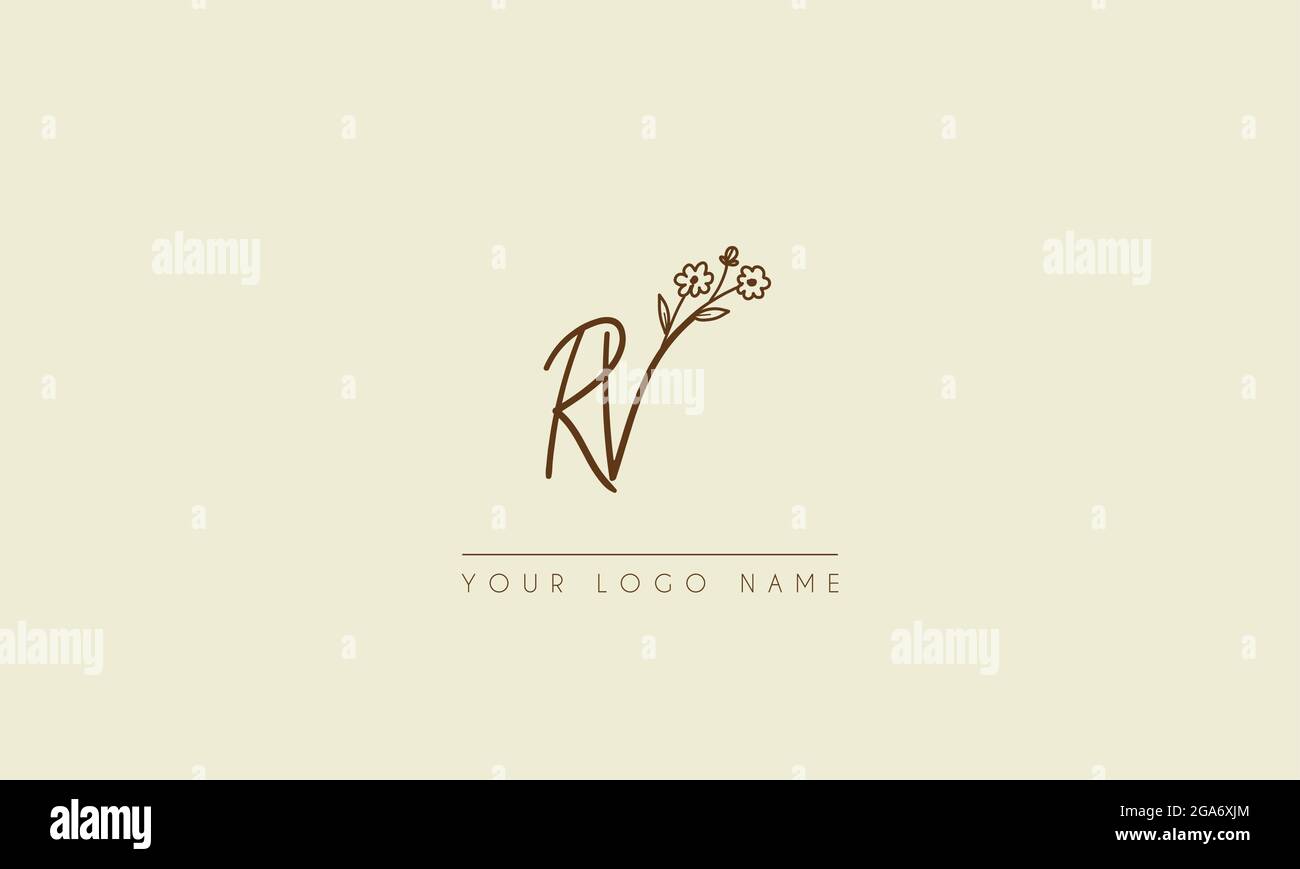Initial letter RV Or VR  Signature handwritten wedding botanical floral icon logo vector  design  illustration Stock Vector