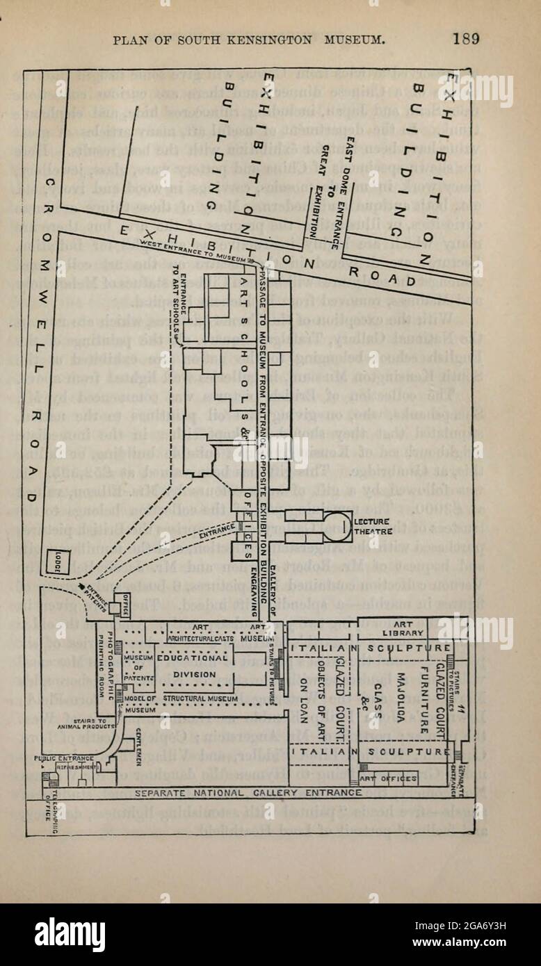 Plan of South Kensington Museum From the book ' London and its environs : a practical guide to the metropolis and its vicinity, illustrated by maps, plans and views ' by Adam and Charles Black Published in Edinburgh by A. & C. Black 1862 Stock Photo