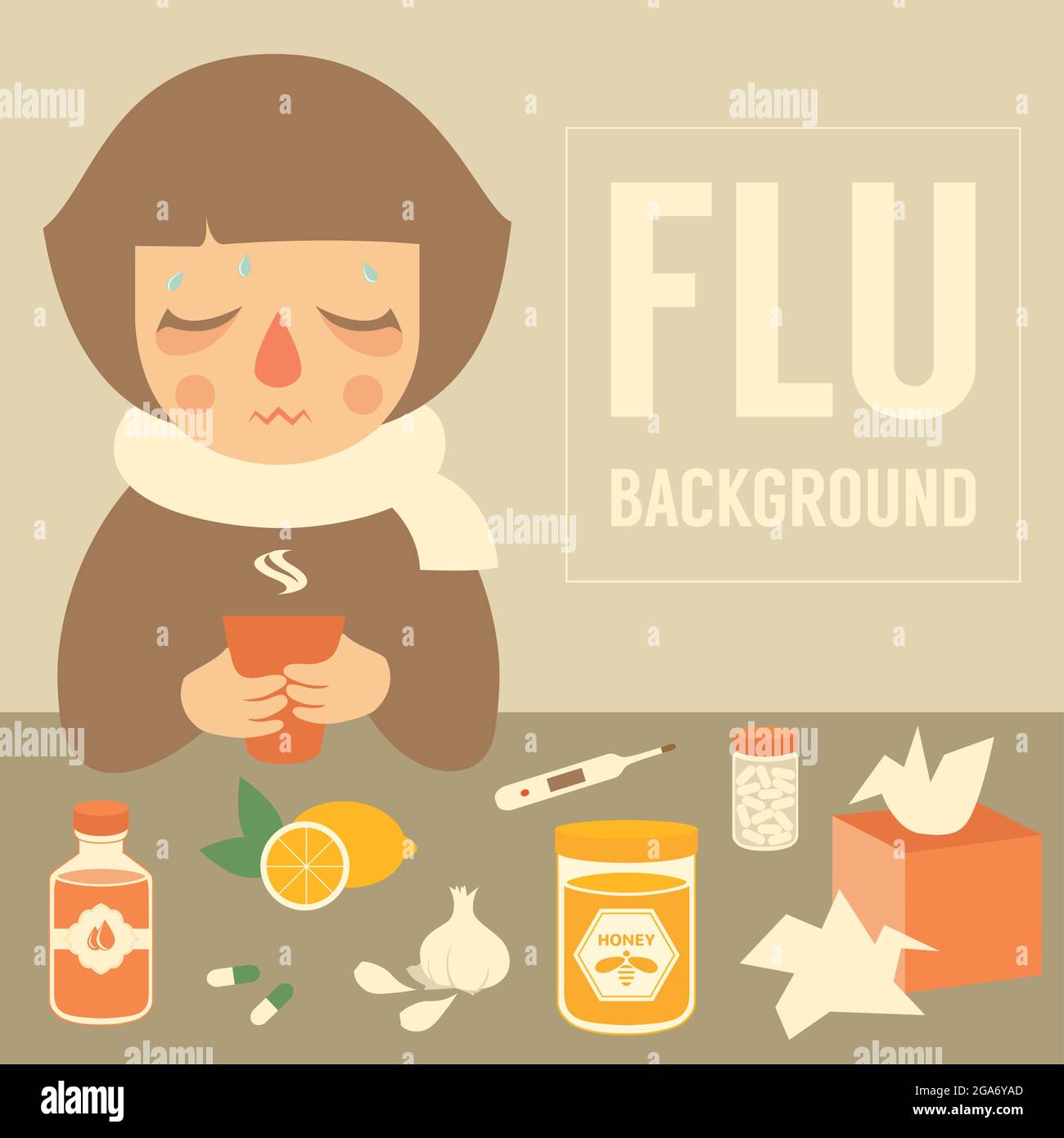 virus, allergy and cold medical icons, cold kid vector illustration ...