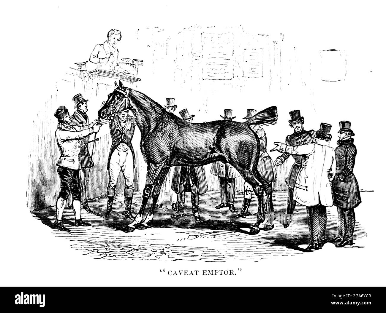 Caveat Emptor horse auction From the book ' London and its environs : a practical guide to the metropolis and its vicinity, illustrated by maps, plans and views ' by Adam and Charles Black Published in Edinburgh by A. & C. Black 1862 Stock Photo