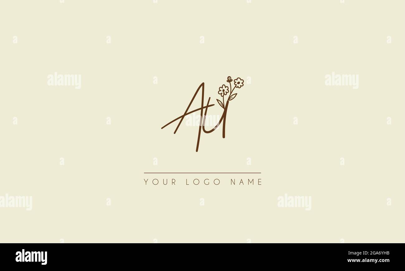 Initial letter AU Or UA  Signature handwritten wedding botanical floral icon logo vector  design  illustration Stock Vector