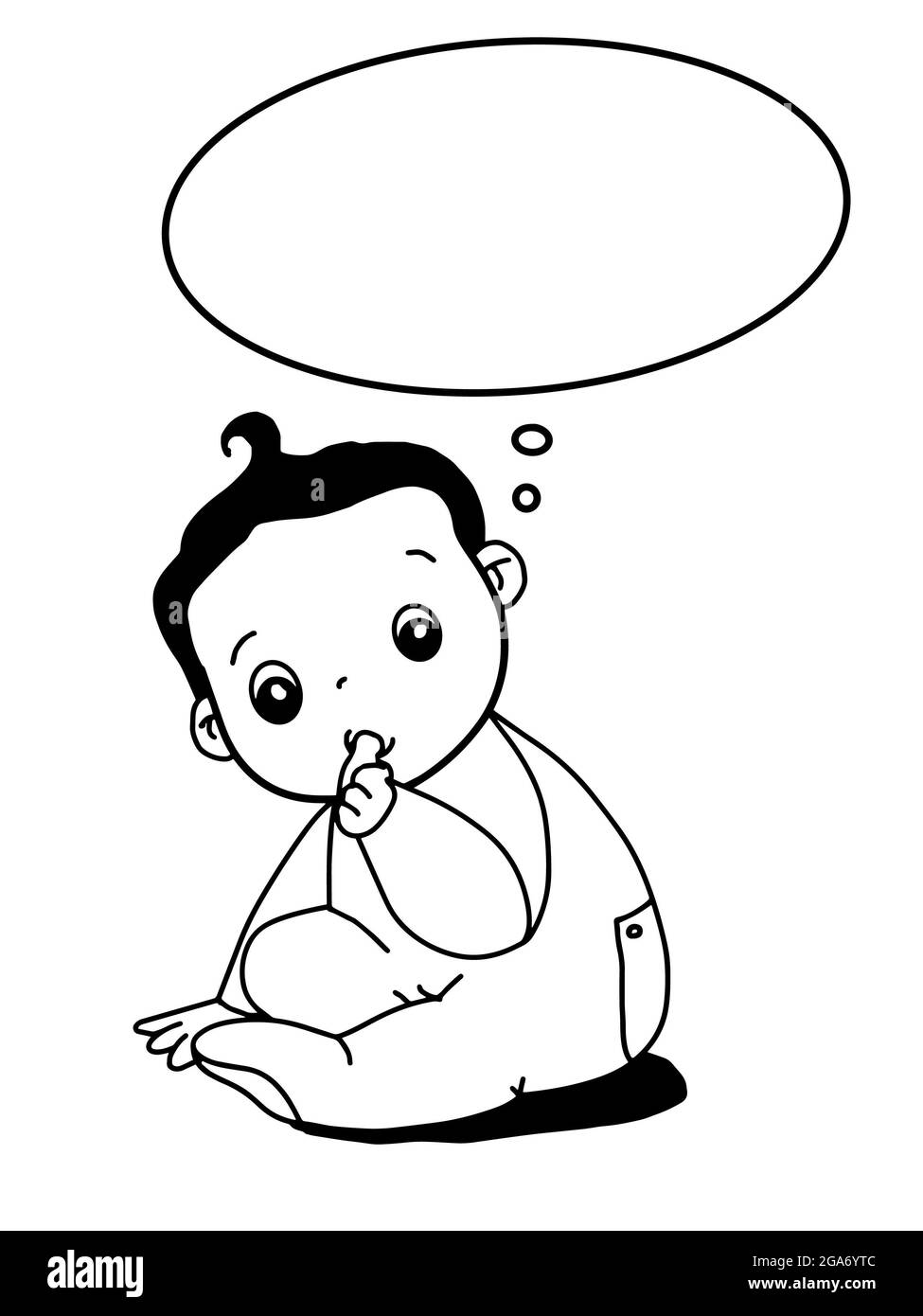 Cute baby, cartoon characters, thumb sucking,speech bubble,black white  colors Stock Photo - Alamy