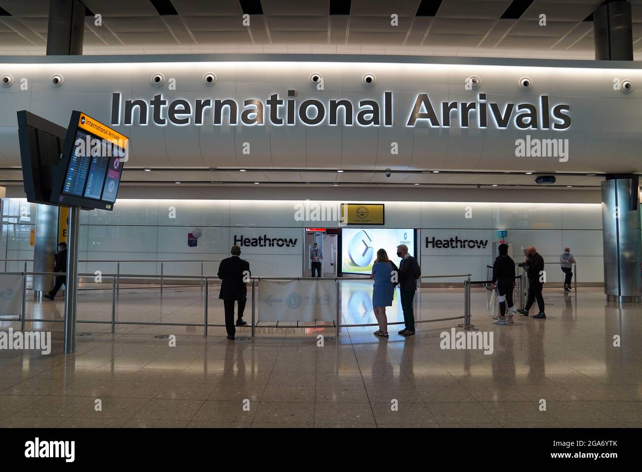 People Waiting For Passengers In The International Arrivals Hall At Terminal 2 Of London Heathrow Airport Us And Eu Travellers Who Are Fully Vaccinated Against Coronavirus Will Be Allowed To Enter England
