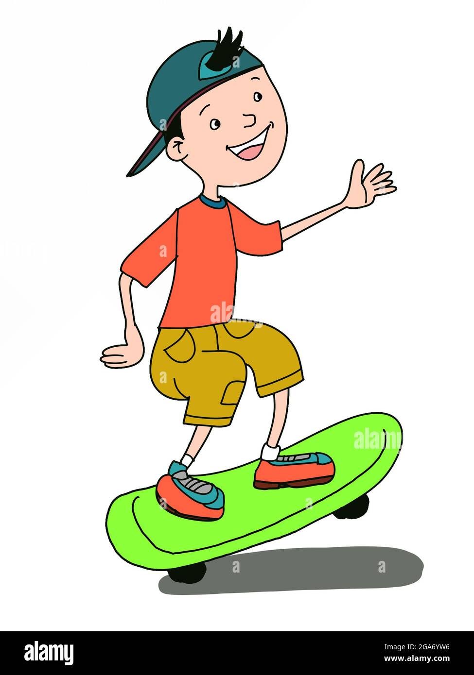 Cute ,boy , cartoon illustration ,skating. Stock Photo
