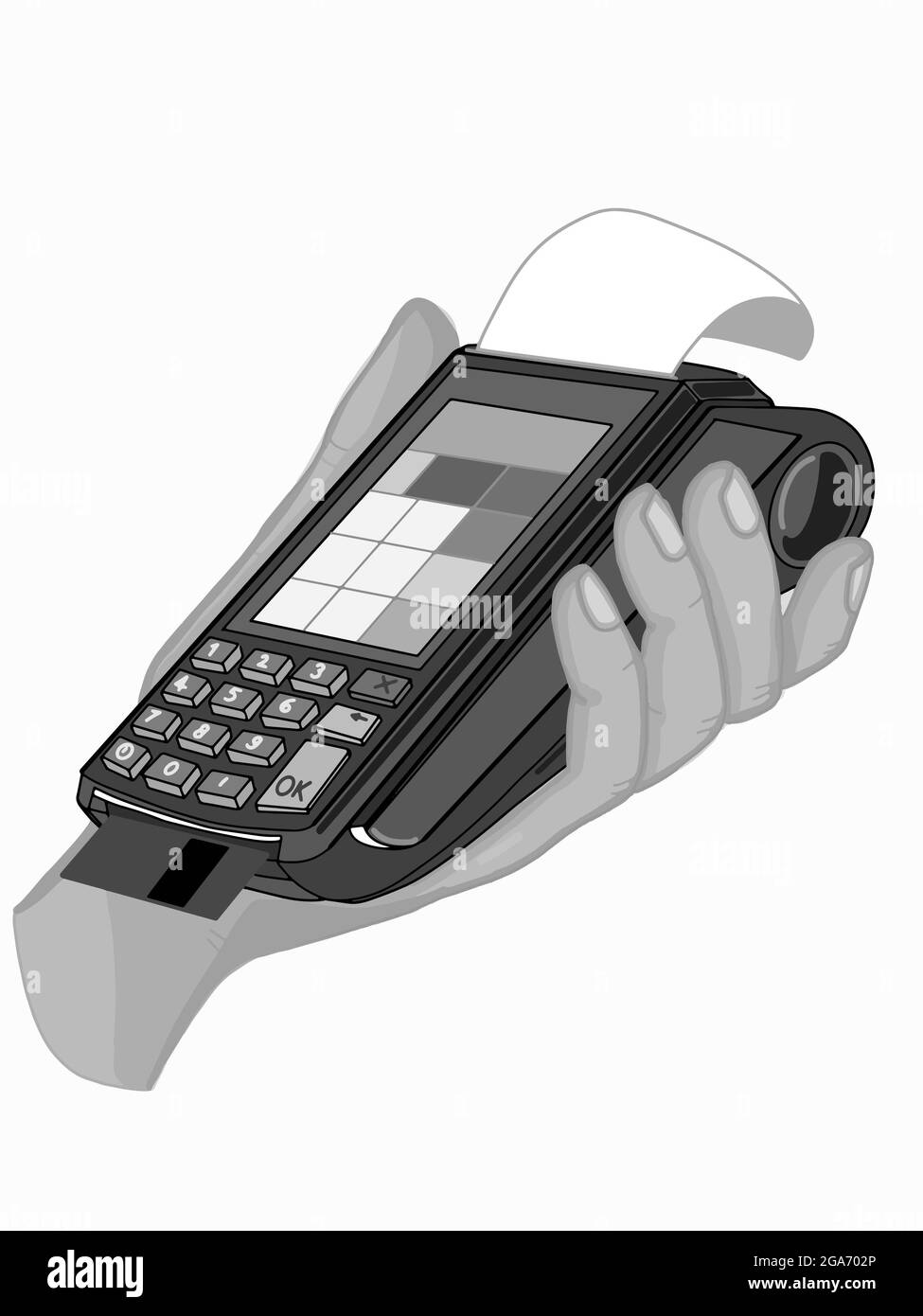 POS device, illustration icon, holding hand,credit card Stock Photo