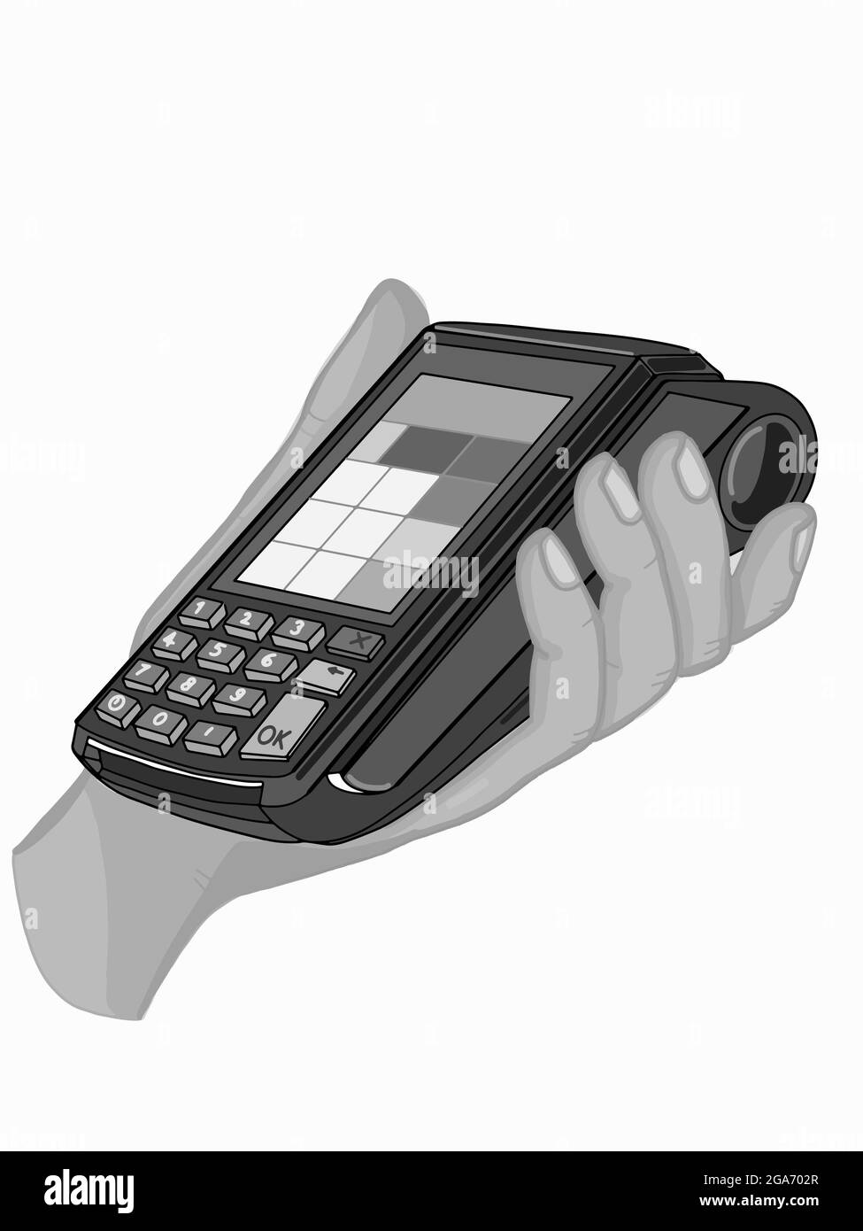 POS device, illustration icon, holding hand,credit card Stock Photo