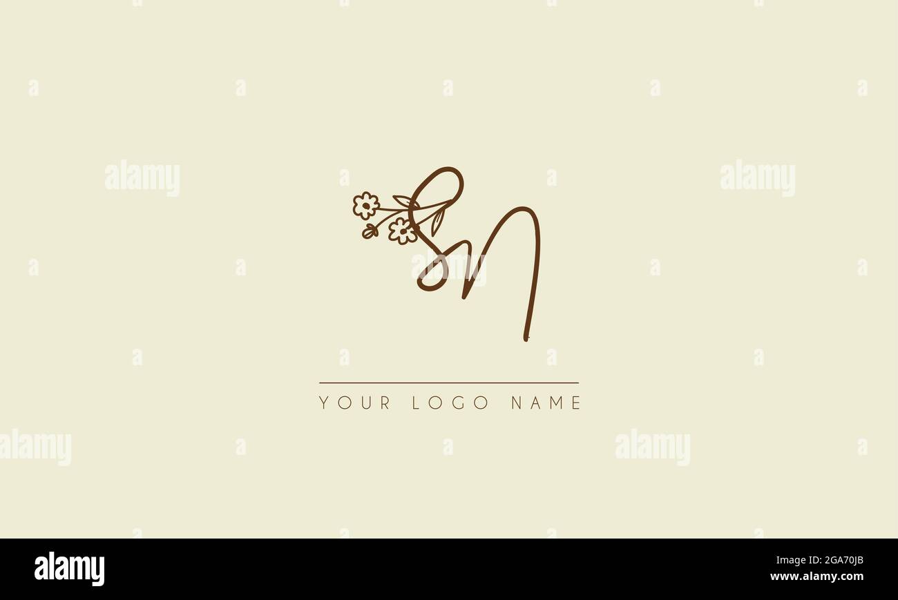 Initial letter SN Or NS Signature handwritten wedding botanical floral icon logo vector  design  illustration Stock Vector