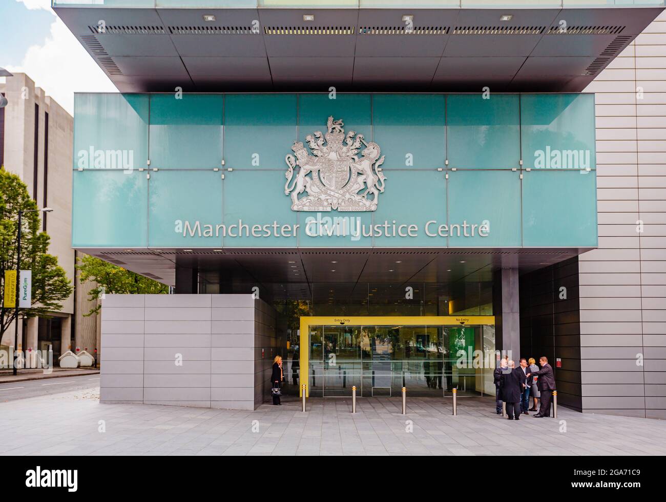 Manchester Civil Justice Centre, a modern governmental courts building in Spinningfields Manchester, north-west England, UK Stock Photo