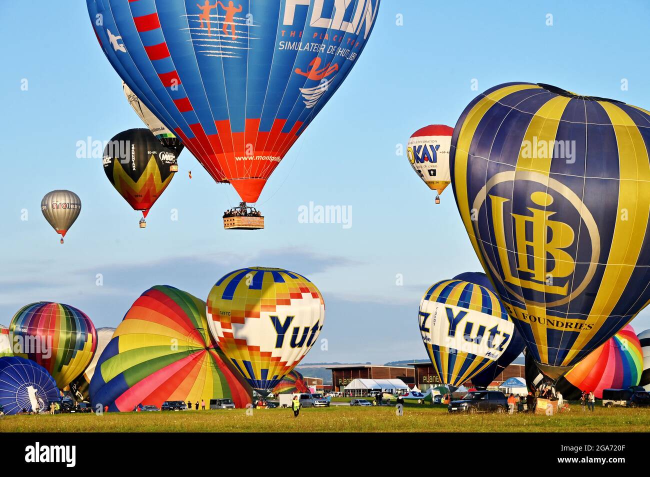 The Mondial Air Ballons hot-air balloon gathering, at Chambley aerodrome,  Hageville, France on July 29, 2021. Photo by Gisselbrecht  P/ANDBZ/ABACAPRESS.COM Stock Photo - Alamy