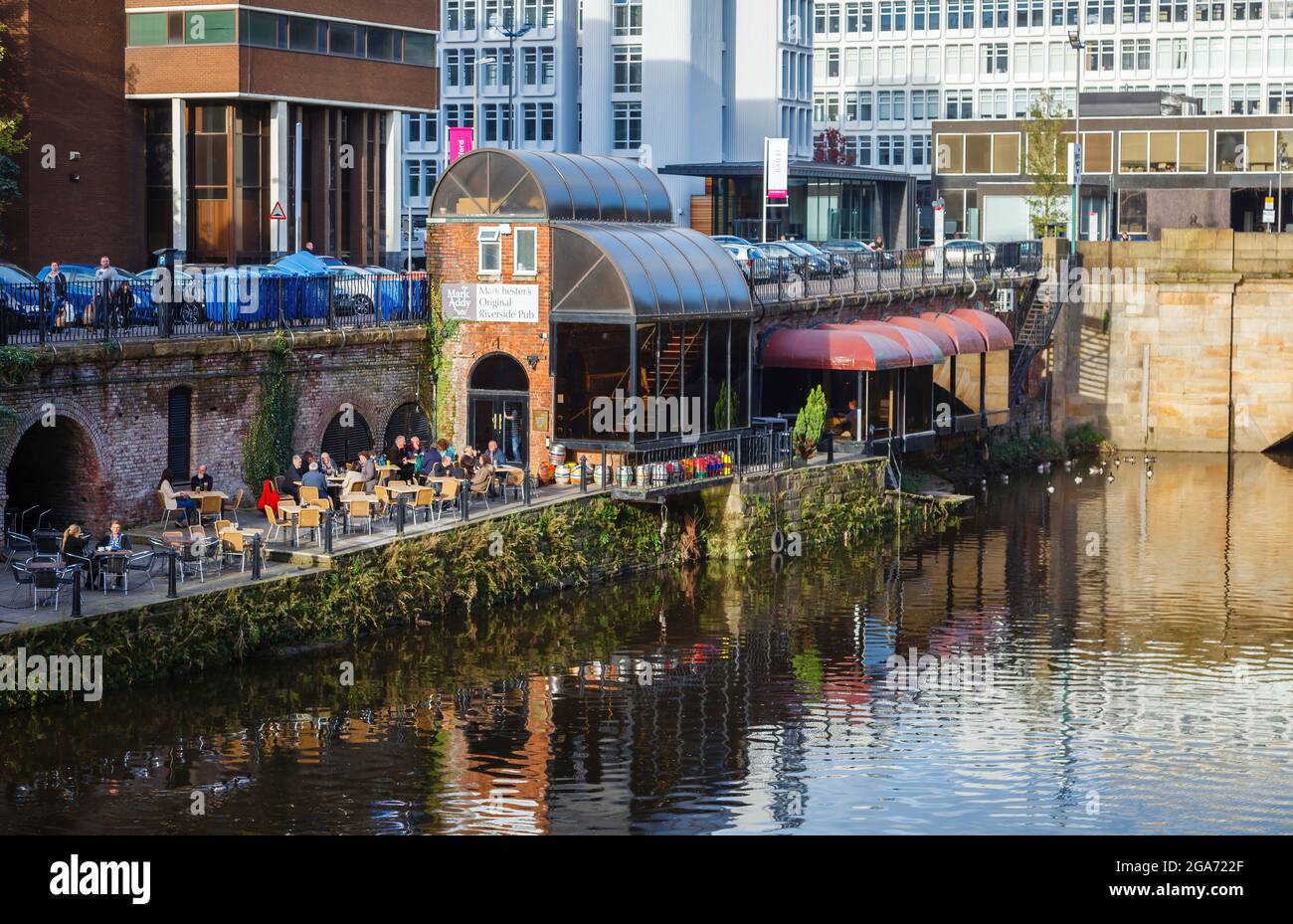 The now closed Mark Addy pub and restaurant in Stanley Street on the banks of the River Irwell in Salford, Manchester, north-west England, UK Stock Photo