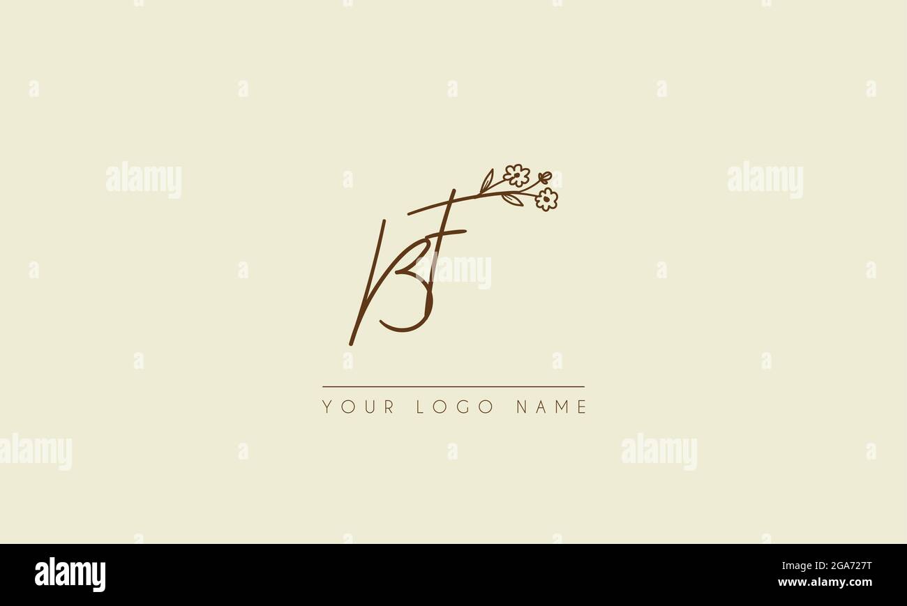 Initial letter BF Or FB  Signature handwritten wedding botanical floral icon logo vector  design  illustration Stock Vector