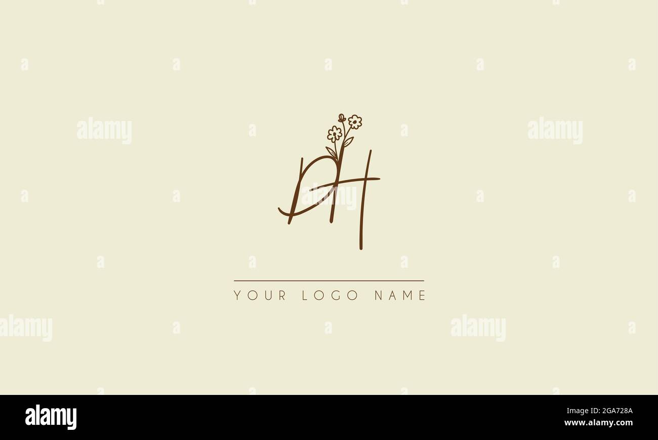 Initial letter DH Or HD Signature handwritten wedding botanical floral ...