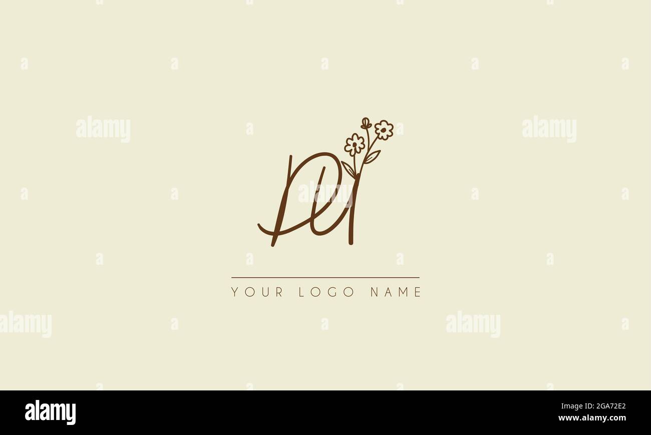 Initial letter DU Or UD  Signature handwritten wedding botanical floral icon logo vector  design  illustration Stock Vector