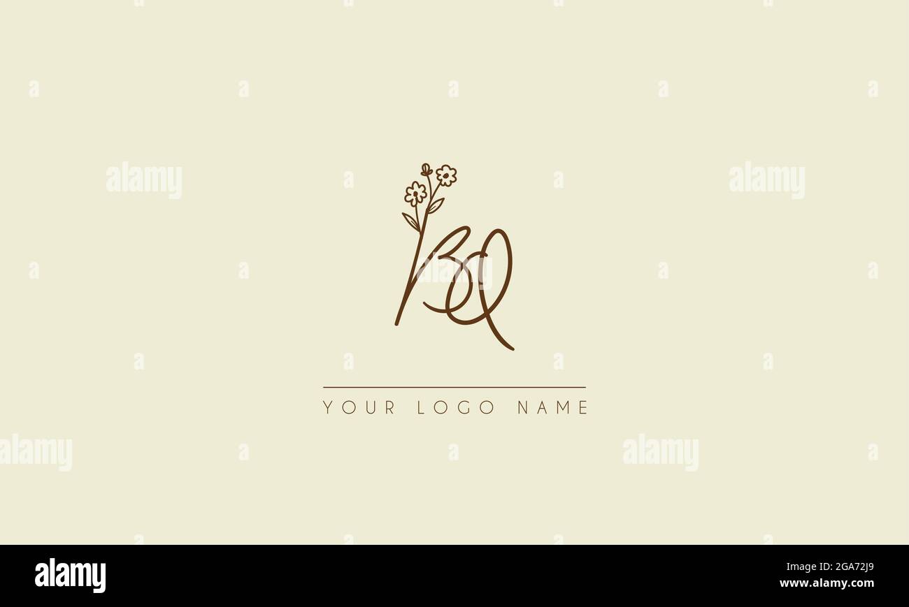 Initial letter BQ Or QB Signature handwritten wedding botanical floral ...