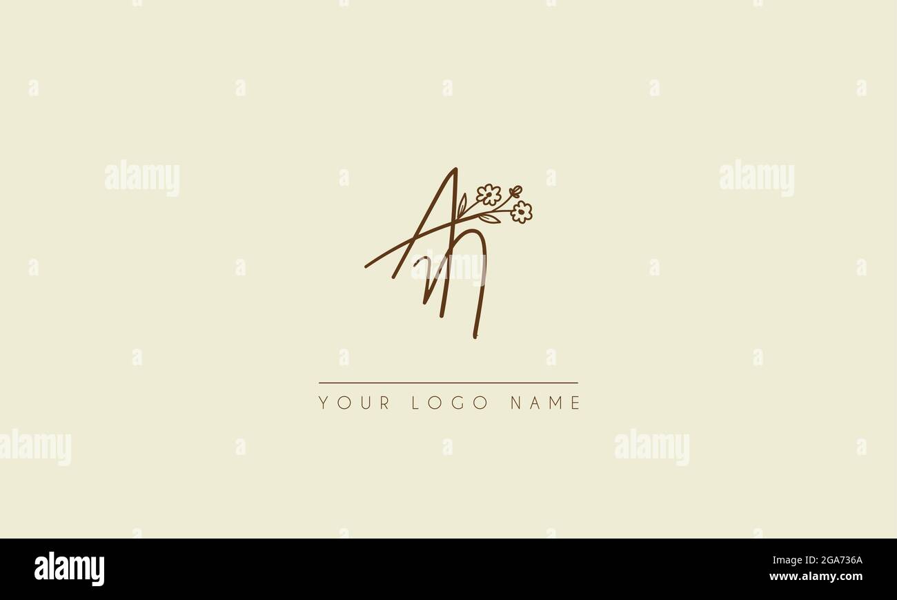 Initial letter AN Or NA  Signature handwritten wedding botanical floral icon logo vector  design  illustration Stock Vector