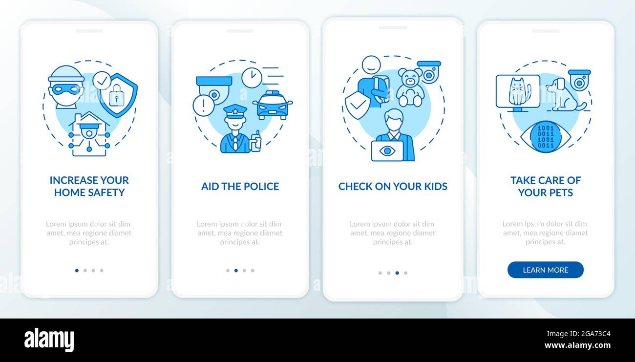 Household observation pros onboarding mobile app page screen Stock Vector