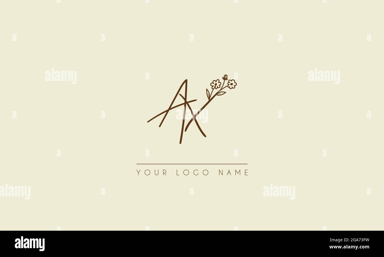 Initial letter AX  Or XA Signature handwritten wedding botanical floral icon logo vector  design  illustration Stock Vector