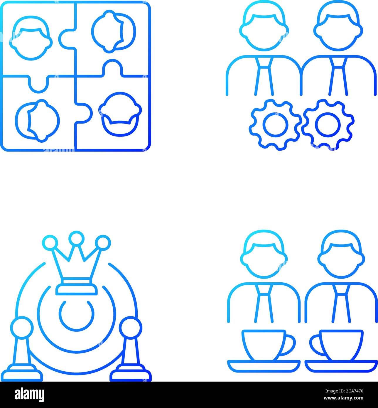 Office members interaction gradient linear vector icons set Stock Vector