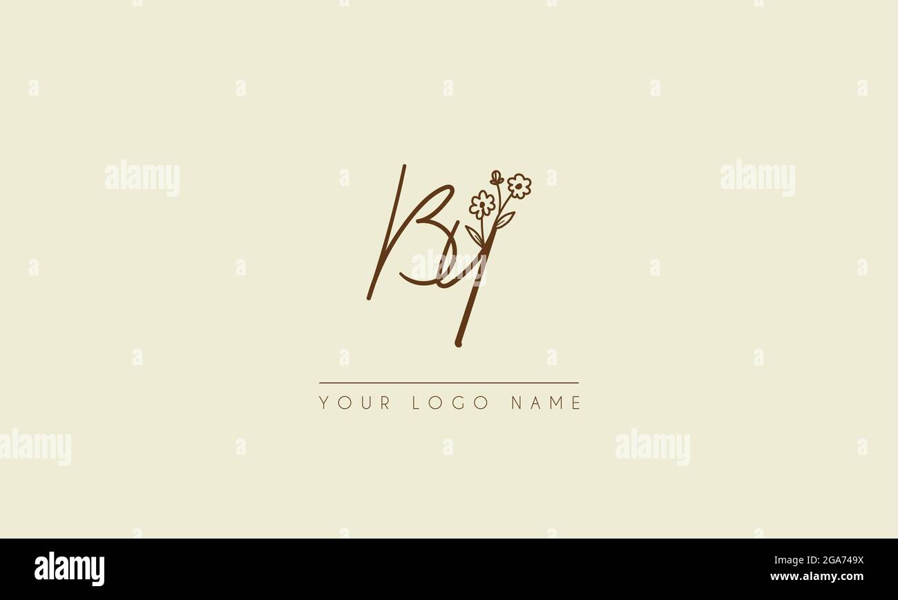 Initial letter BU Or UB Signature handwritten wedding botanical floral ...