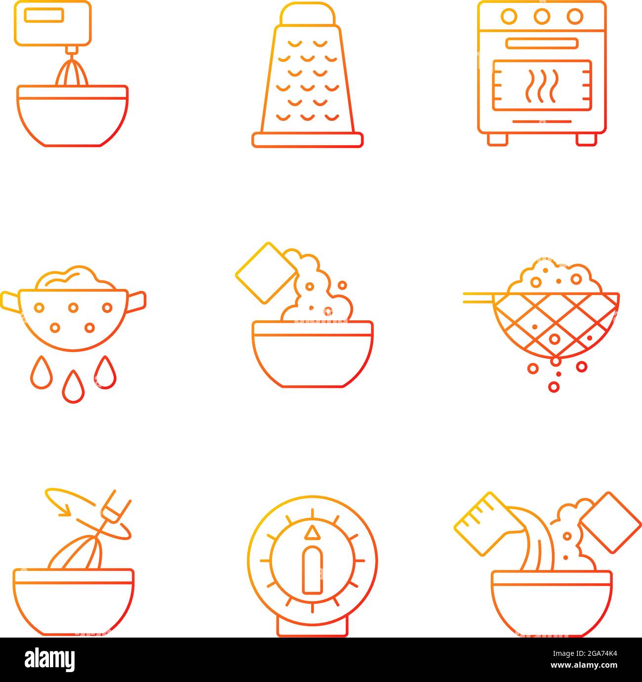 Food cooking instruction gradient linear vector icons set Stock Vector ...