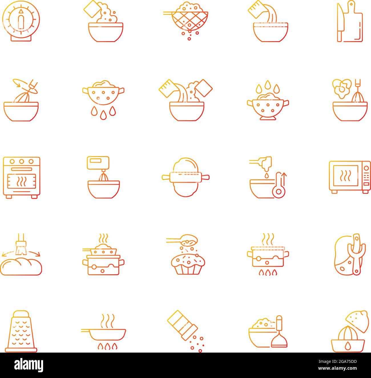 Cooking instruction gradient linear vector icons set Stock Vector