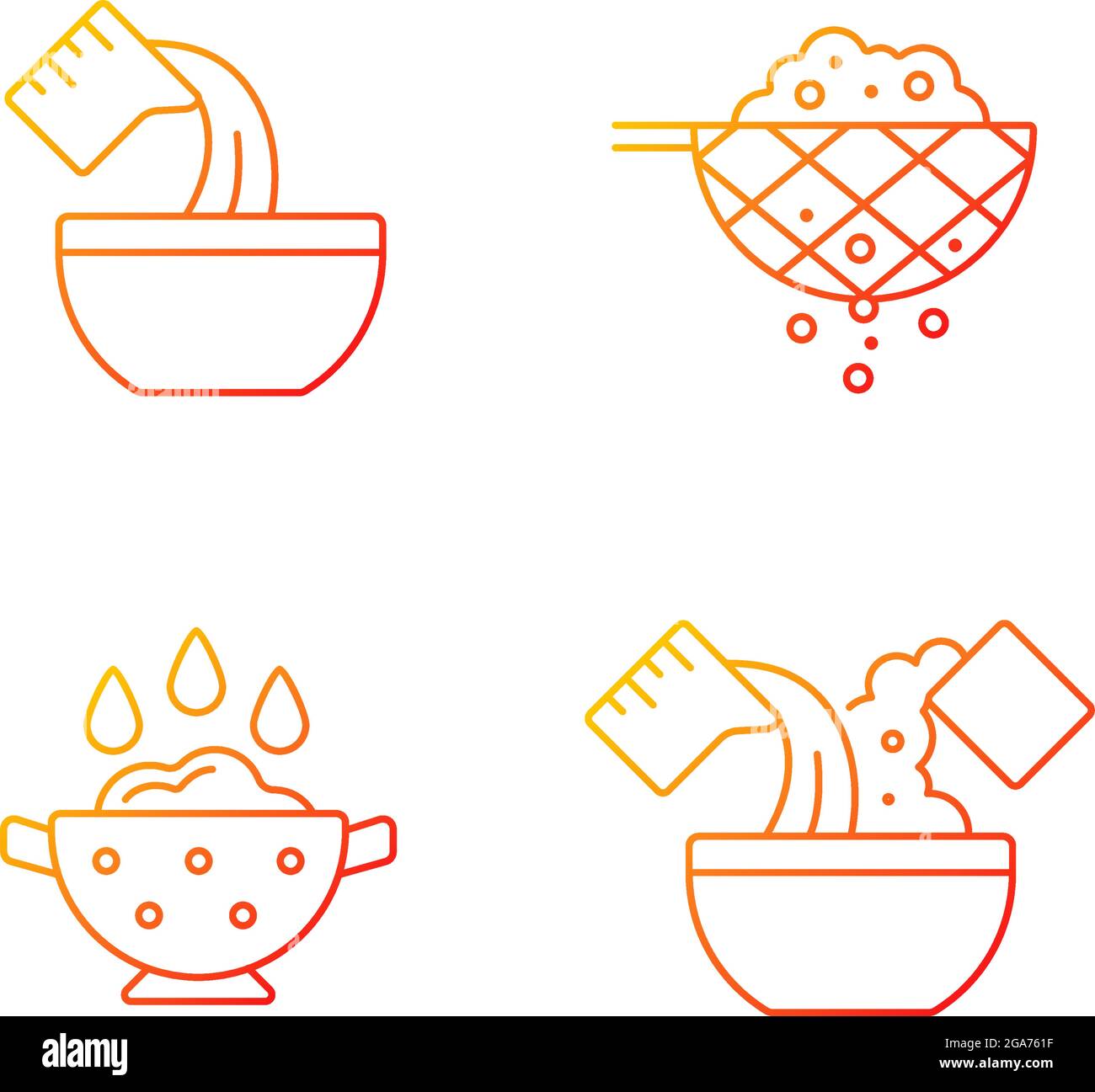 Food preparation instruction gradient linear vector icons set Stock Vector
