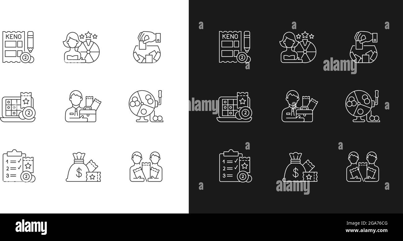 Gambling game types linear icons set for dark and light mode Stock Vector