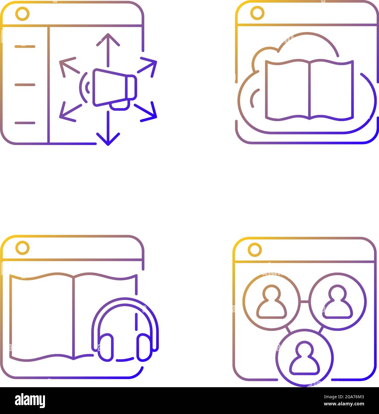 Launching online services gradient linear vector icons set Stock Vector