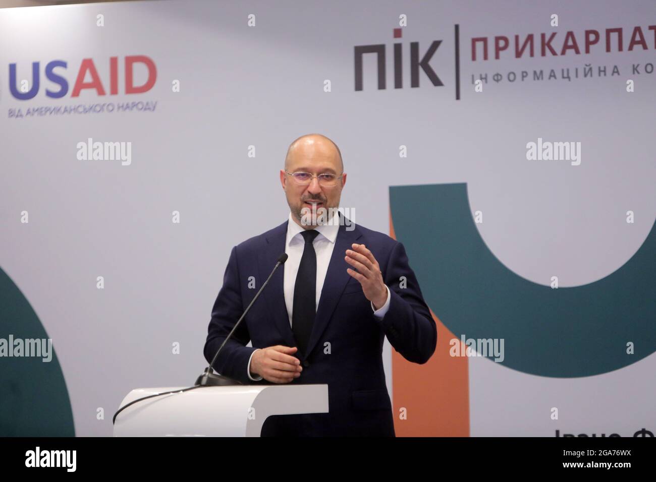KYIV, UKRAINE - JULY 29, 2021 - Prime Minister of Ukraine Denys Shmyhal ...