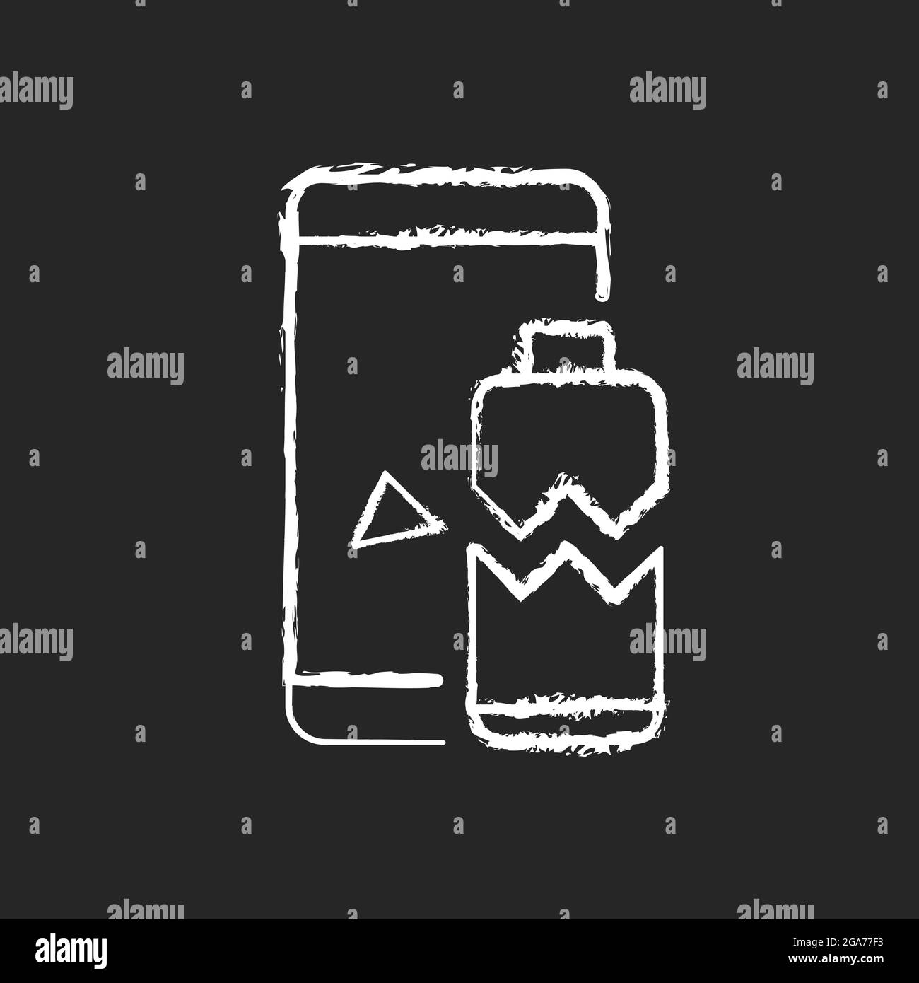 Battery not charging chalk white icon on dark background Stock Vector