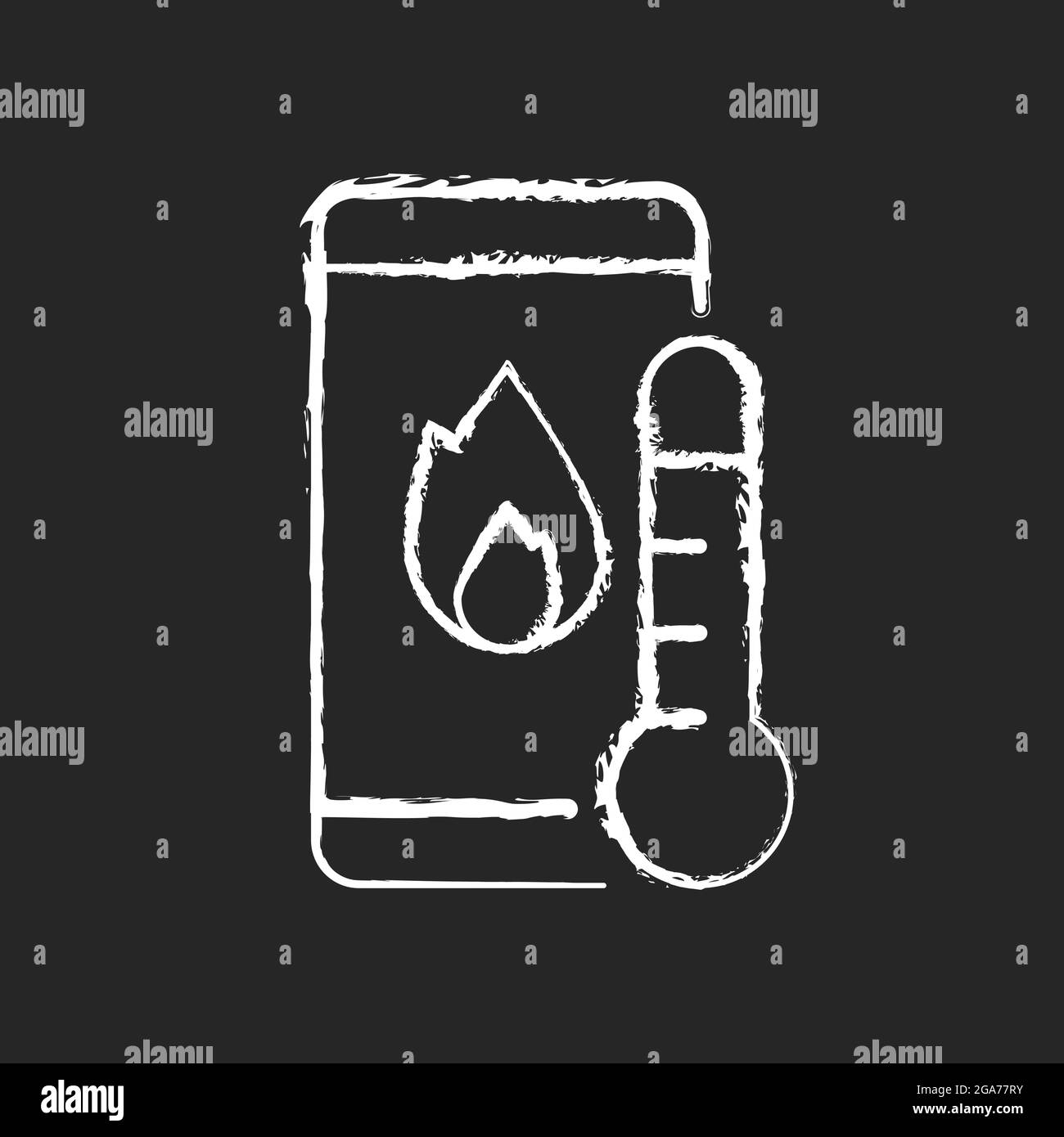Phone overheating chalk white icon on dark background Stock Vector