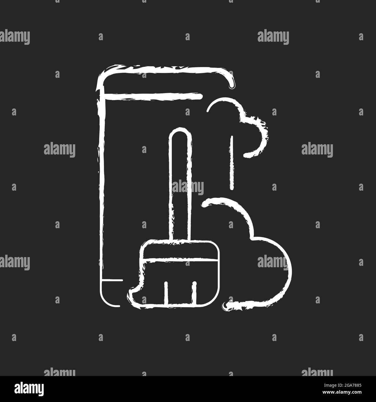 Dust and dirt inside the phone chalk white icon on dark background. Stock Vector