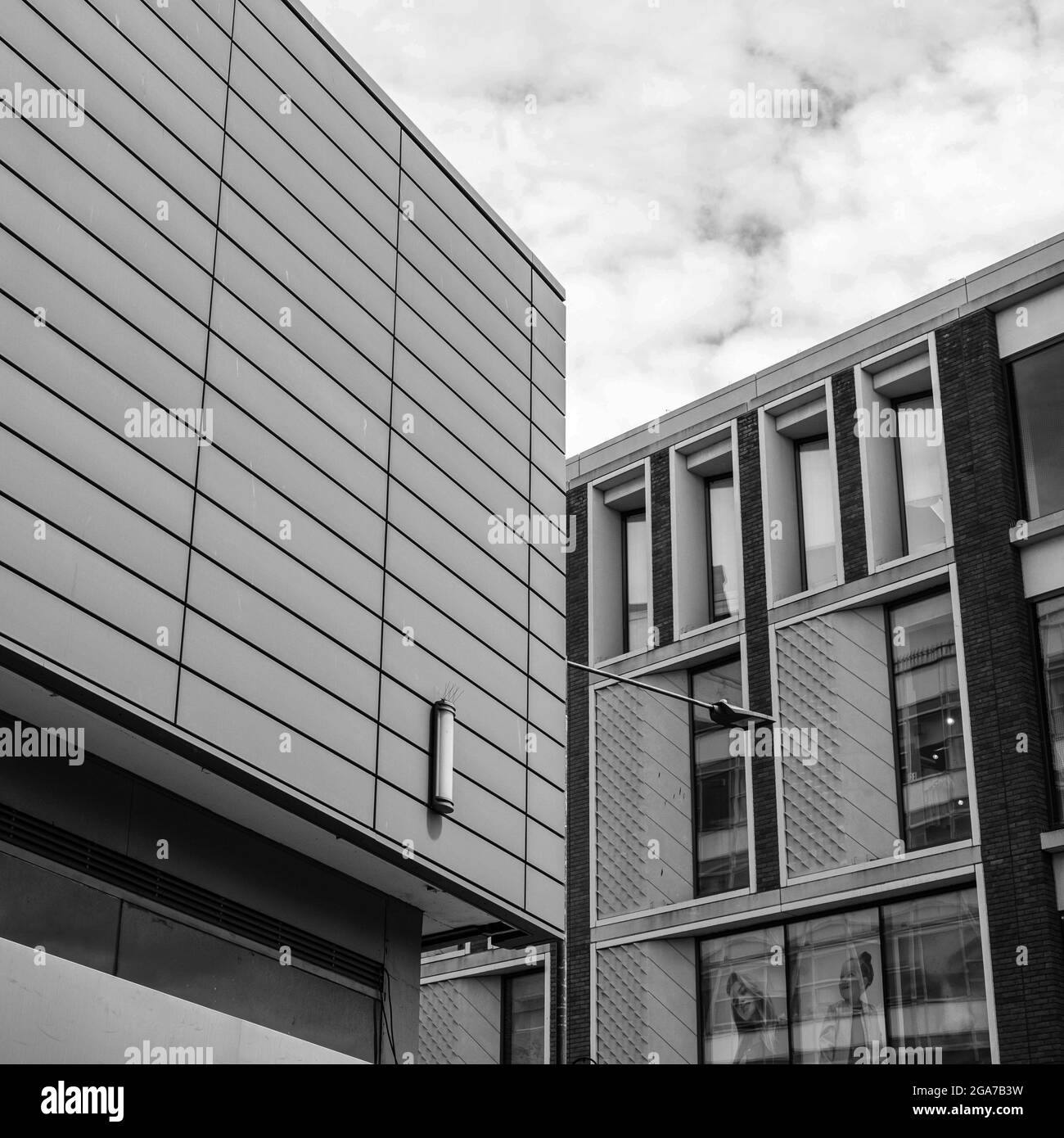 Kingston Surrey London, June 2021, Office Building Exterior Cladding With No People In Black and White Stock Photo