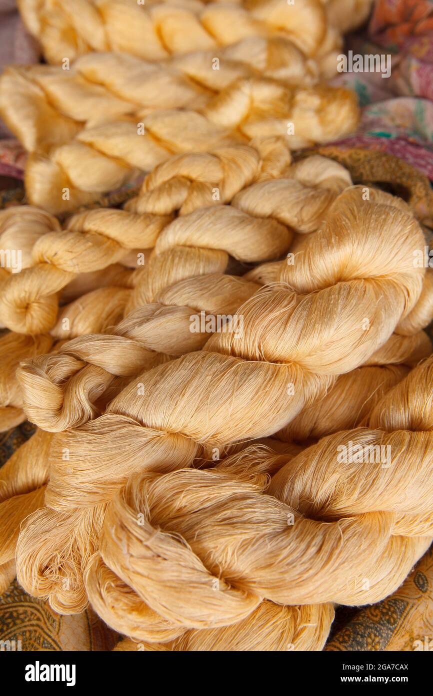 Bright color of raw silk threads Stock Photo Alamy