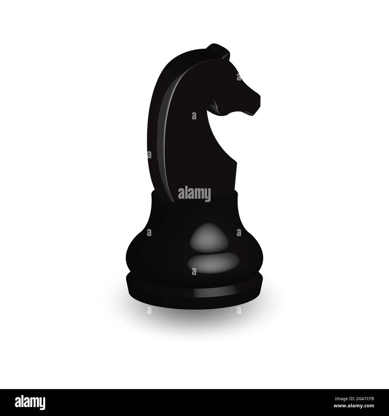 Black chess piece horse 3d on white background. Board game chess. Chess piece 3d render.Vector illustration. Sport play. Stock Vector