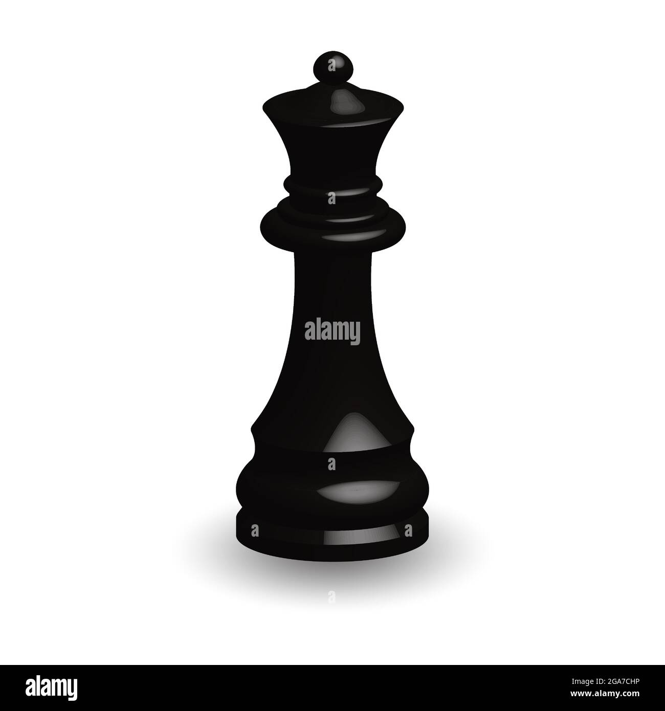 Black chess piece queen 3d on white background. Board game chess. Chess piece 3d render.Vector illustration. Sport play. Stock Vector