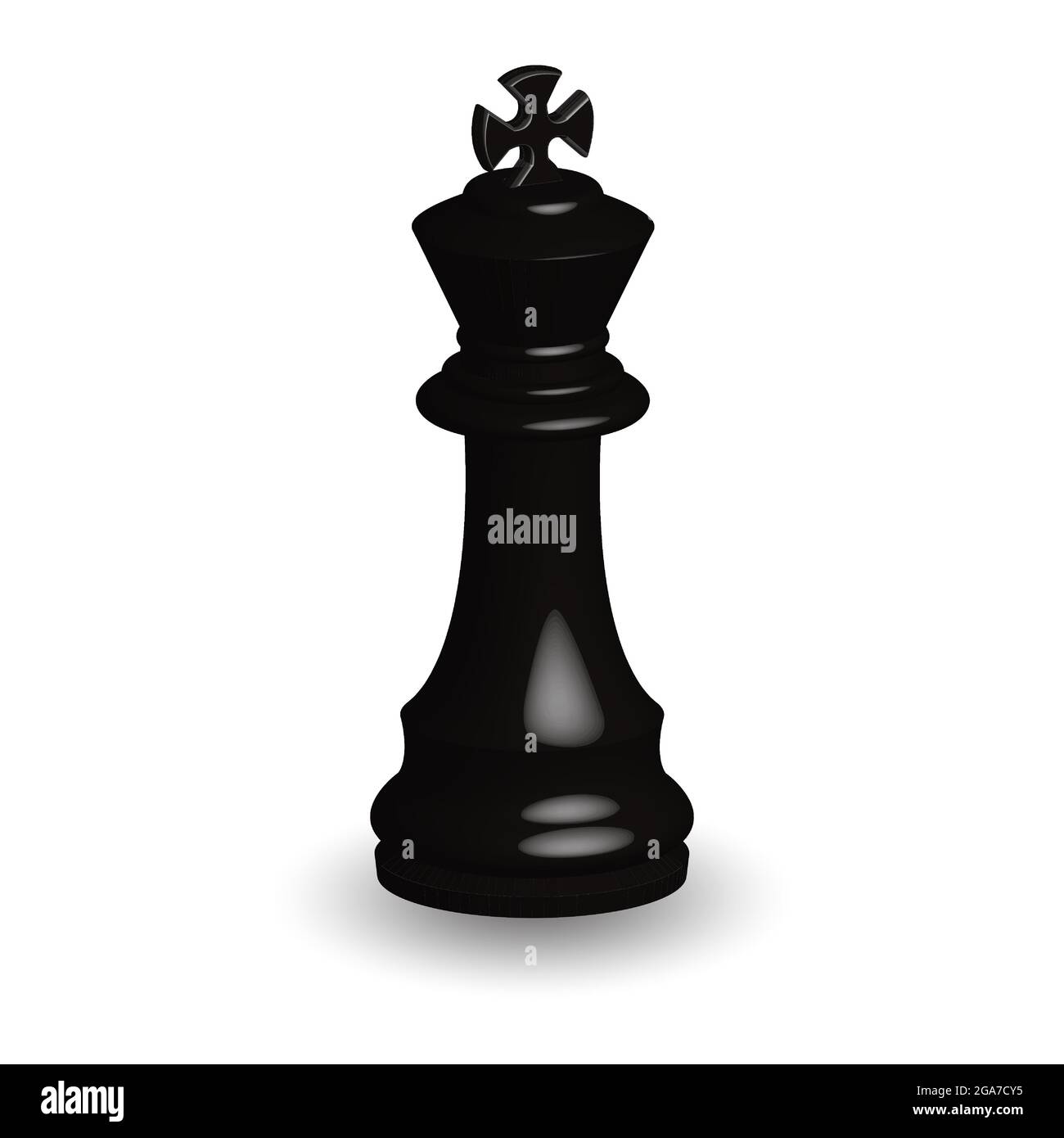 Black chess piece king 3d on white background. Board game chess. Chess piece 3d render.Vector illustration. Sport play. Stock Vector