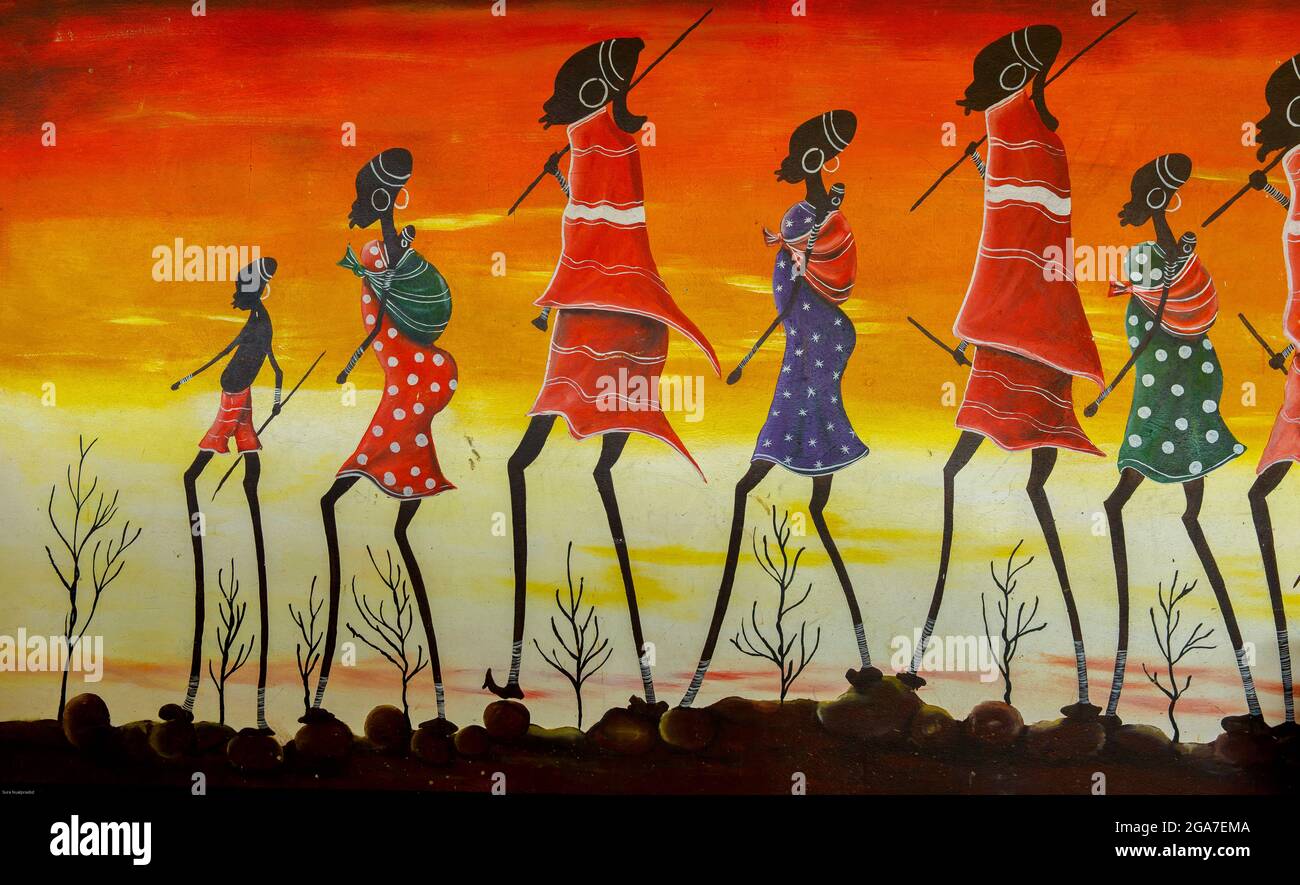 Colorful painting in native Ghana style Stock Photo Alamy