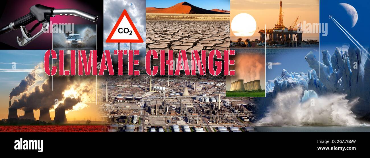 Climate change includes both global warming driven by human emissions of greenhouse gases and the resulting large-scale shifts in weather patterns. Stock Photo