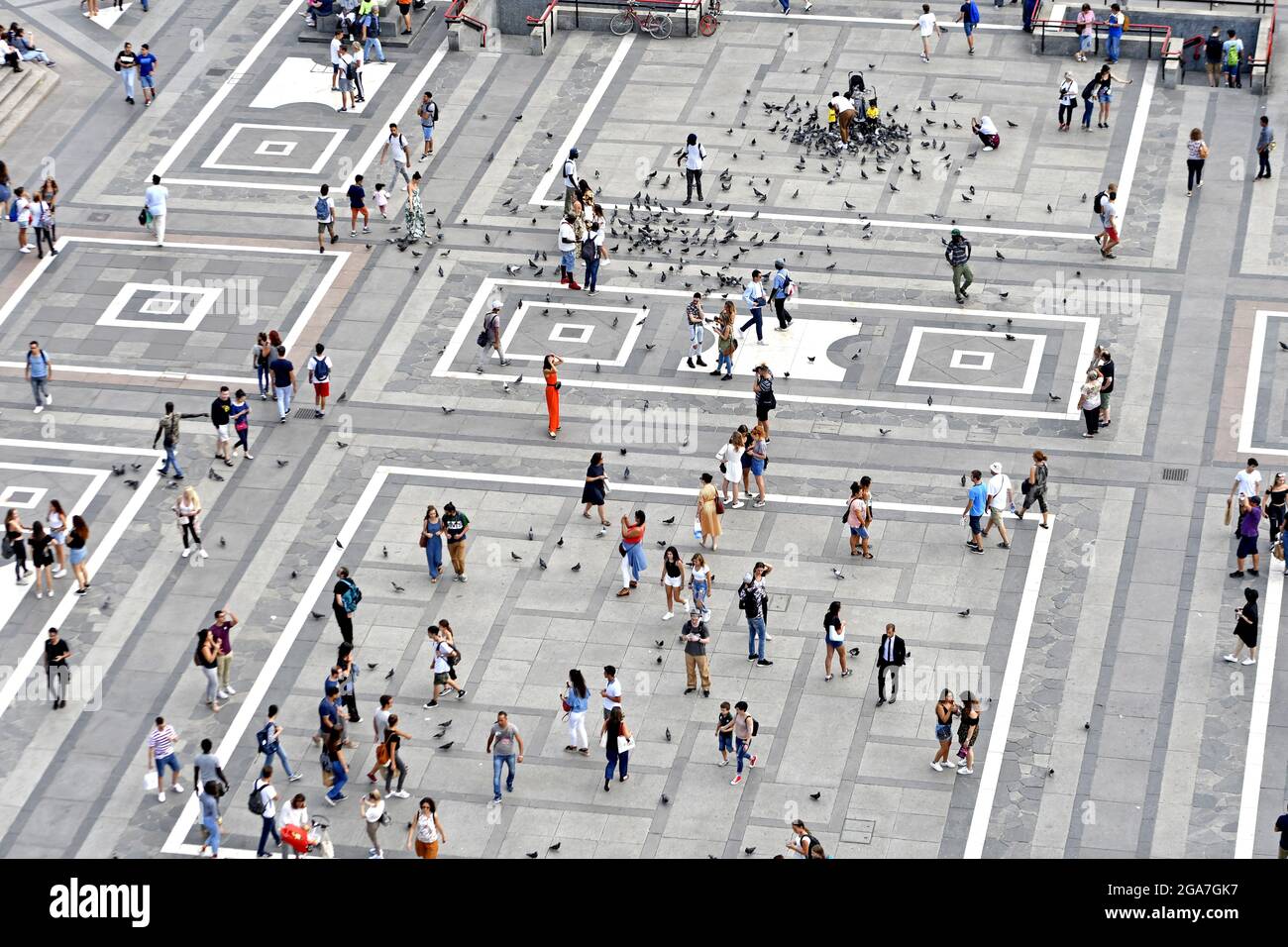 Top view of people walking in Duomo square, in Milan. Stock Photo