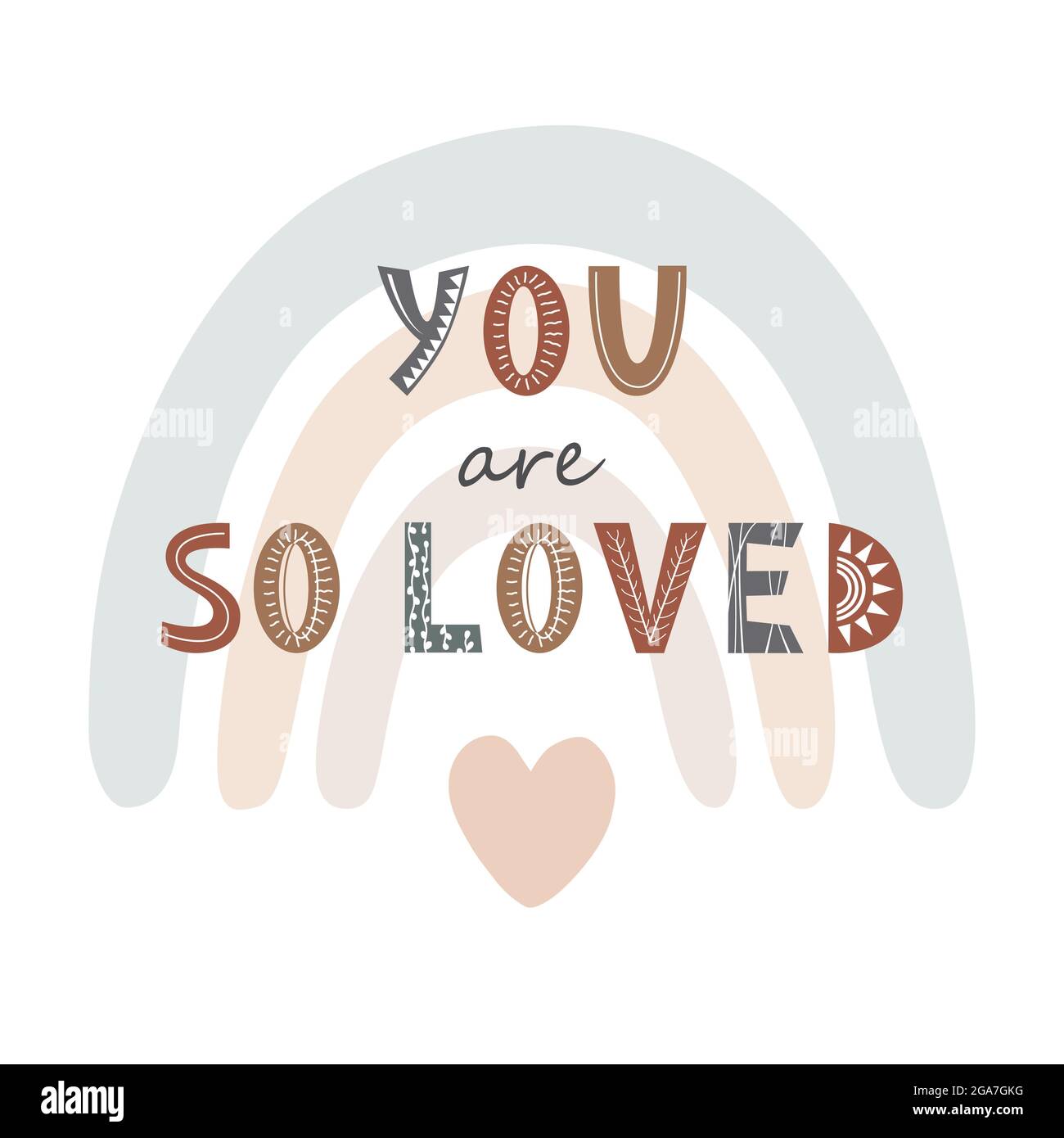 You are so loved cute print with lettering and colorful rainbow