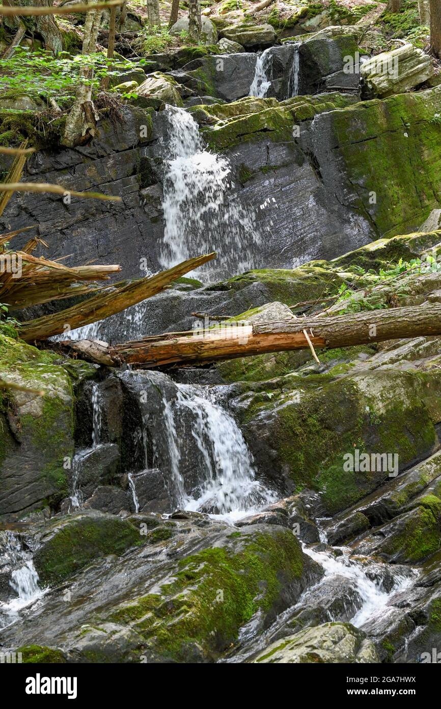 Adirondack mountains waterfall - New York State waterfalls - Adirondack State Park hiking Sacandaga River / Sacandaga Lake mossy rocks in mountains Stock Photo