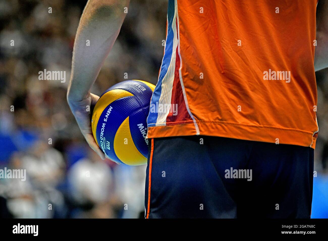 Close up volleyball player's hands holding the ball, during the Volleyball Men's World